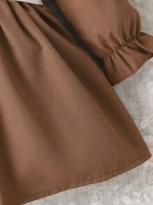 Baby Girl Ruffle Trim Flare Sleeve Shirt Dress - Coffee Brown - View 4