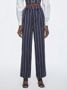Maija 女士條紋直筒褲 - 藍色 - 查看 7