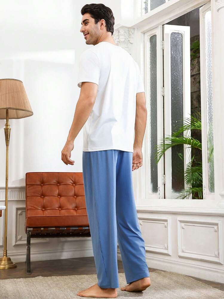 Men'S Letter Print Short Sleeve T-Shirt And Long Pants Homewear Set