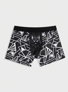 Men'S Geometric Printed Boxer Shorts - Black and White - View 3