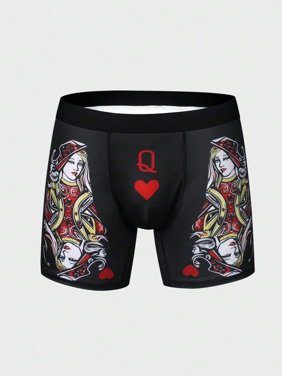 Men'S Poker Print Square Cut Swimsuit - Multicolor - View 1