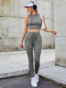 SHEIN EZwear 女性灰色針織緊身背心和腰帶束腿褲套裝 - 灰色 - 查看 6