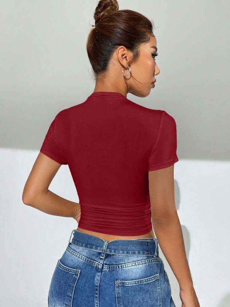 SHEIN EZwear 女士圓領短袖t恤 - 紅色 - 查看 2