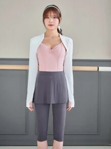 SHEINNeu Balletcore蝴蝶結短裙分裂打底褲 - 灰色 - 查看 3