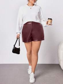 SHEIN Essnce 女性加大號卷邊pu皮短褲