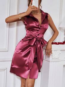 SHEIN Clasi Vestido De Mujer Sin Mangas De Estilo De Vendaje De Satén - Morado - Ver 3