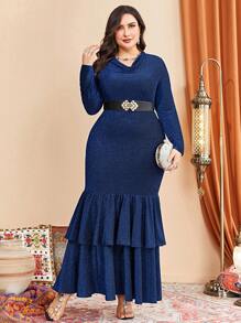 Modelyn Plus Size Cowl Neck Fish Tail Hem Dress Without Waist Belt