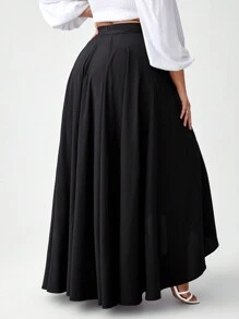 Francesca Lazzari Plus Size Women's High-Low Hem Skirt - Black - View 2