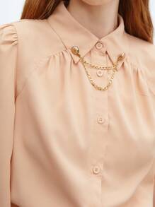 BizChic Women's Long Sleeve Shirt With Chain Decor - Pink - View 2