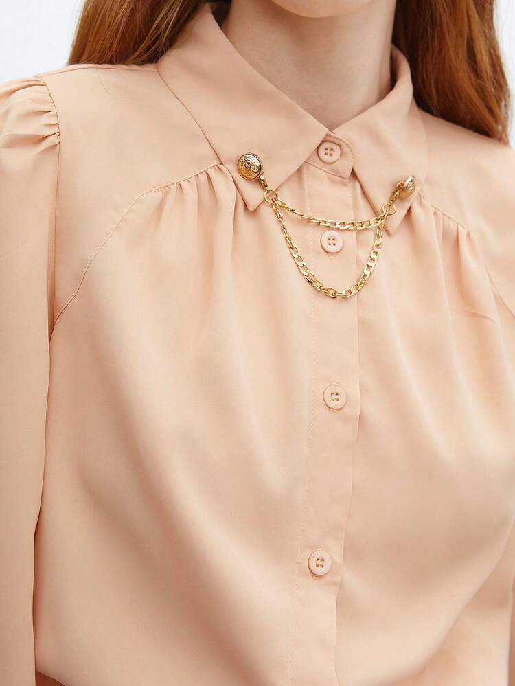 Women's Long Sleeve Shirt With Chain Decor