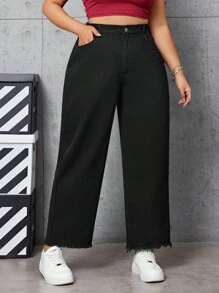 CovetEZ 大尺碼純色直筒牛仔褲 - 黑色 - 查看 3