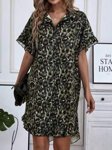 SHEIN LUNE Leopard Print Shirt Dress - Multicolor - View 6