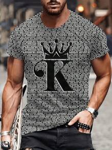 Manfinity Homme Nam Vương miện & Lá thư In Áo thun Kích thước lớn - Nhiều màu - Xem 1