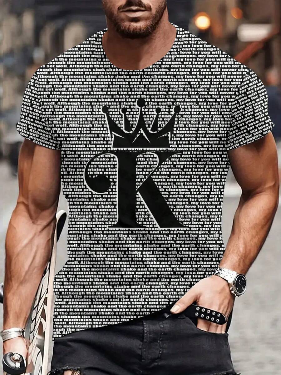 Manfinity Homme Nam Vương miện & Lá thư In Áo thun Kích thước lớn - Nhiều màu - Xem 1
