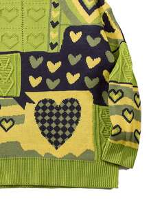 ANDREILEE Heart-Shaped Sweet Style Autumn/Winter New Loose Fit Versatile Couple's Crew Neck Long Sleeve Knit Sweater - Green - View 4