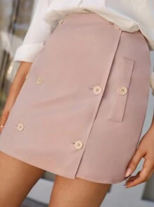 Anewsta 雙排扣半身裙 - 杏色 - 查看 4