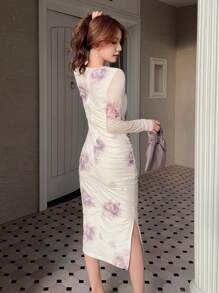 DAZY Váy lưới hoa dài tay dành cho nữ, Quần áo mùa thu dành cho nữ - trắng - Xem 2