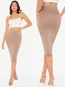 SHEIN BASICS High Waist Pencil Skirt - Mocha Brown - View 6