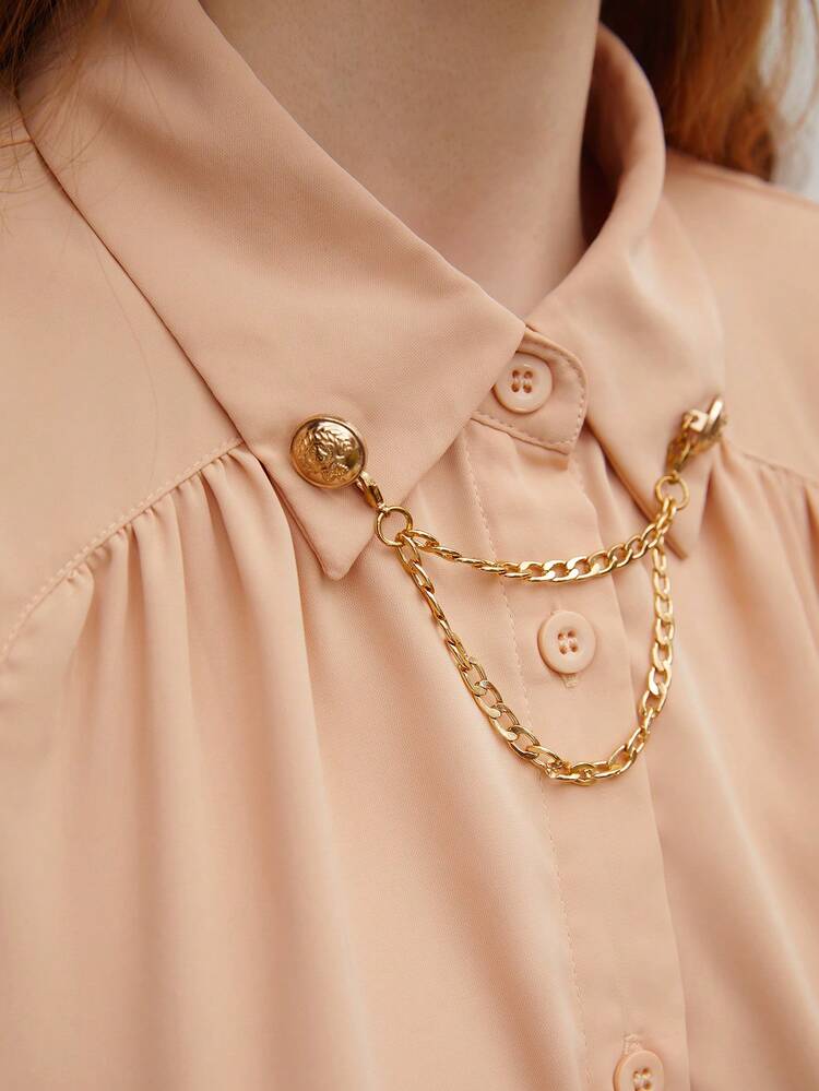 Women's Long Sleeve Shirt With Chain Decor