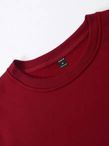 Manfinity Homme Men's Solid Color Round Neck Drop-Shoulder Sleeve Sweatshirt, For Fall - Burgundy - View 5