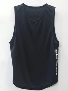 Manfinity Fitness 男士字母印花運動背心 - 黑色 - 查看 4