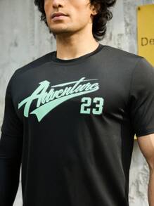 Manfinity Fitness Men's Letter Print Sports Suit, Athletic Suit, Tracksuit Workout Set Gym Set Workout Set - Black - View 7