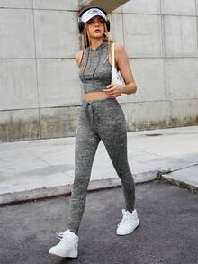 SHEIN EZwear 女性灰色針織緊身背心和腰帶束腿褲套裝 - 灰色 - 查看 8