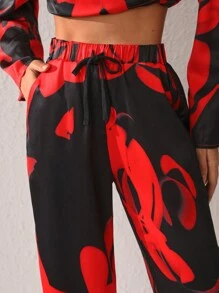 S Essence Drawstring Waist Satin Wide Leg Pants - Multicolor - View 5