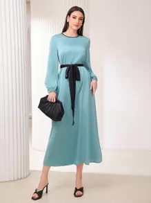 Seusyu Abito da donna in stile arabo con maniche lunghe a lanterna - Blu verde acqua - Visualizzare 1