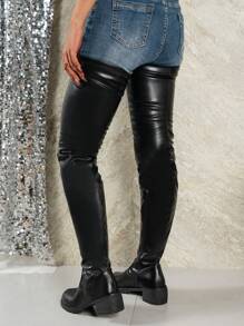 2023 Winter New Arrival Women's Over-The-Knee Boots, European And American Style, Round Toe High Fashion Boots, Foreign Trade Large Size Chunky Heel Long Calf Boots - Black - View 5