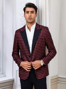 Manfinity Mode Men's Slim-fit Plaid Blazer - Red - View 7