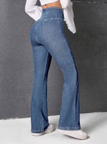 SHEIN EZwear Women'S High Waisted Flare Jeans - Light Wash - View 2