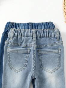 嬰兒女孩深藍色和淺藍色磨損彈性牛仔褲兩件套裝 - 彩色 - 查看 5