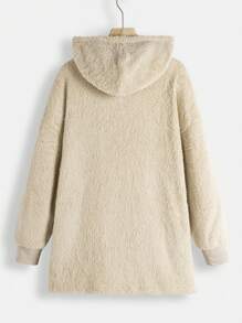 SHEIN EZwear Plus Size Solid Color Hooded Fleece Jacket - Apricot - View 2