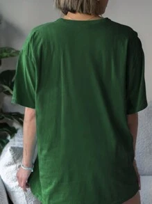 INAWLY Camiseta De Talla Grande Con Estampado De Tigre Y Hombros Caídos - Verde - Ver 2