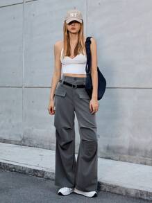 SHEIN EZwear Dark Gray Woven Women's Suit Trousers