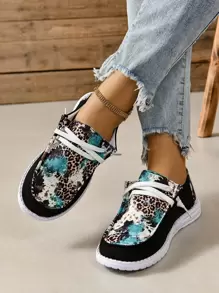 Women's Print Canvas Slip-On Running And Casual Shoes With Breathable Design - Multicolor - View 6
