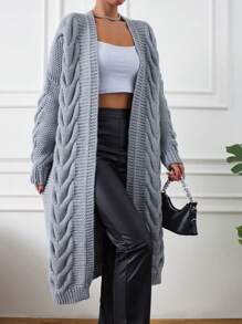 EURMUSE Women's Cable Knit Long Cardigan - Light Grey - View 4
