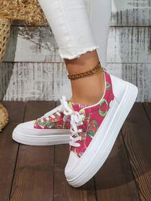 透氣帆布女休閒運動鞋四季簡約時尚繫帶平底帆布鞋 - 彩色 - 查看 4