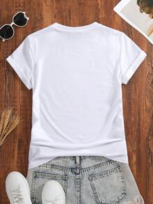 SHEIN EZwear Letter Graphic Short Sleeve Tees - White - View 2