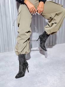 Women's Fashionable Black Pointed Toe Thin High Heeled Boots