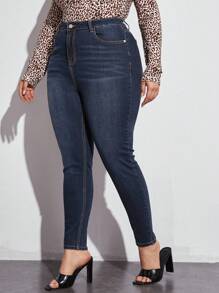 SHEIN Essnce Jeans ajustados de buena elasticidad - Azul lavado oscuro - Ver 1