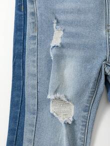 嬰兒女孩深藍色和淺藍色磨損彈性牛仔褲兩件套裝 - 彩色 - 查看 7