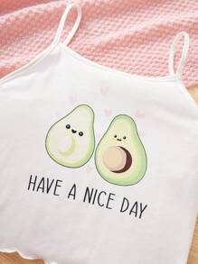 SHEIN 少女針織鳄梨花紋背心與寬鬆短褲家居套裝 - 彩色 - 查看 3