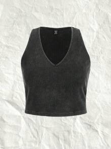 SHEIN EZwear 女士加大號貼身短款背心 - 黑色 - 查看 6