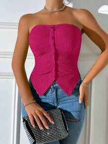 VaVaBold Women's Solid Color Tube Top - Hot Pink - View 3
