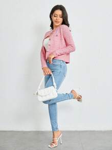 SHEIN Clasi 幾何圖案前紐扣開襟衫 - 粉色 - 查看 4