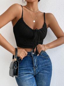 SHEIN Privé Của phụ nữ Lace-up Dải mỏng Áo ba lỗ Áo ba lỗ - màu đen - Xem 1