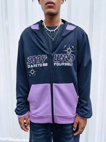 ROMWE MEN Street Life Men's Letter Print Hooded Sweatshirt - Multicolor - View 5