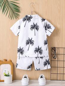 SHEIN 2 Piezas / Set Camisa Casual De Los Niños Pequeños Con Diseño Hawaiano, Conjunto Para La Vacaciones De Verano